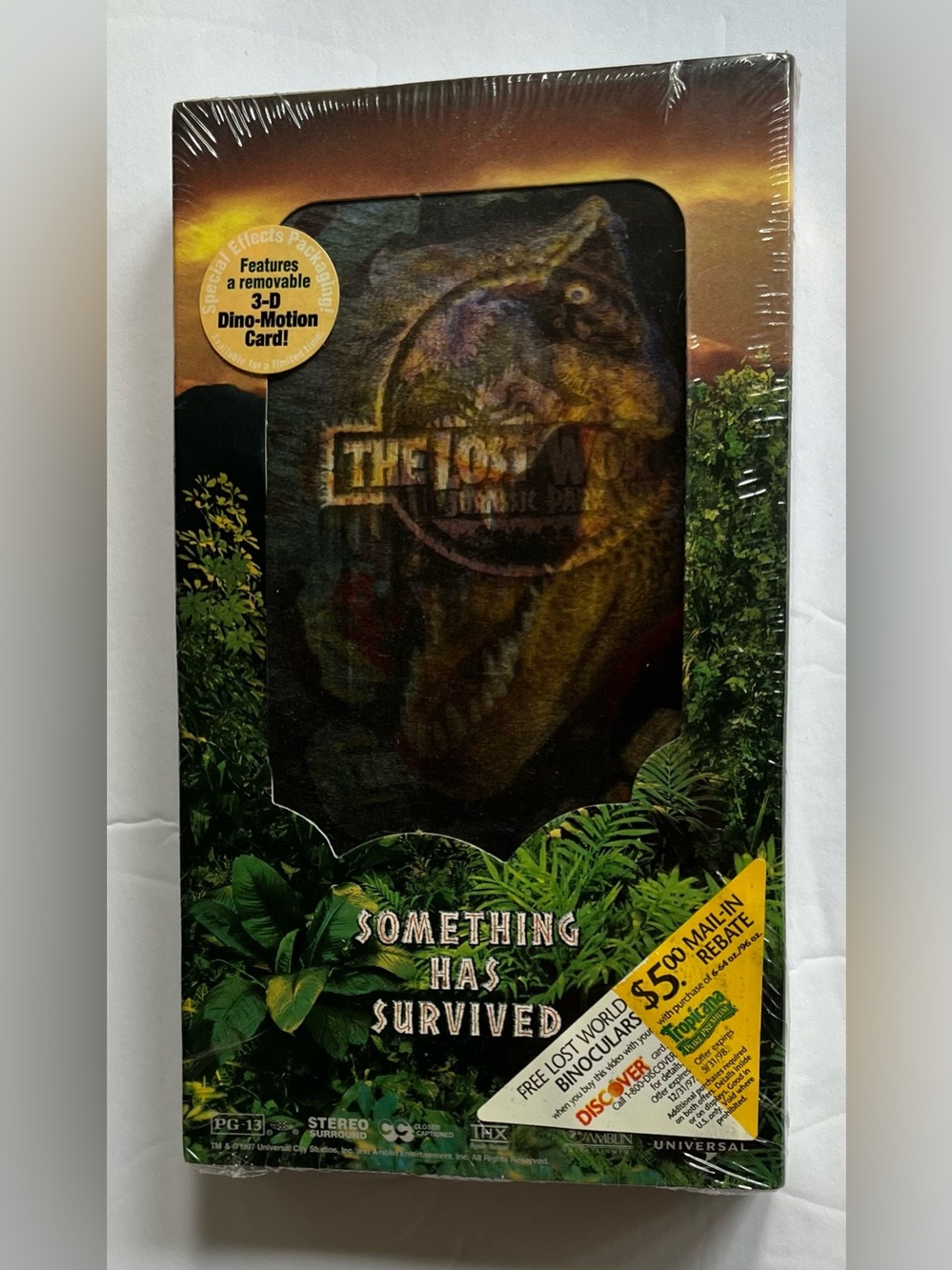 The Lost World Jurassic Park VHS 1997 NEW SEALED 3-D Dino-Motion Card Universal